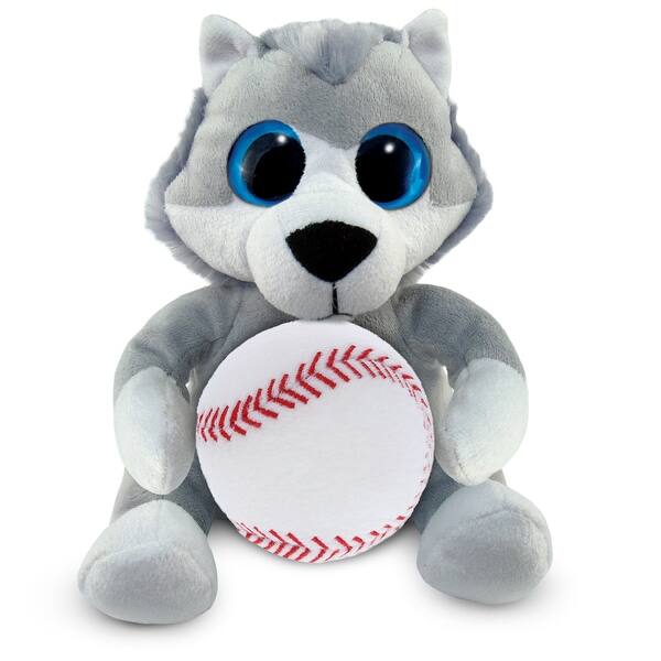 slide 2 of 6, DolliBu Big-Eye Wolf Stuffed Animal with Baseball Plush Toy - 6 inches