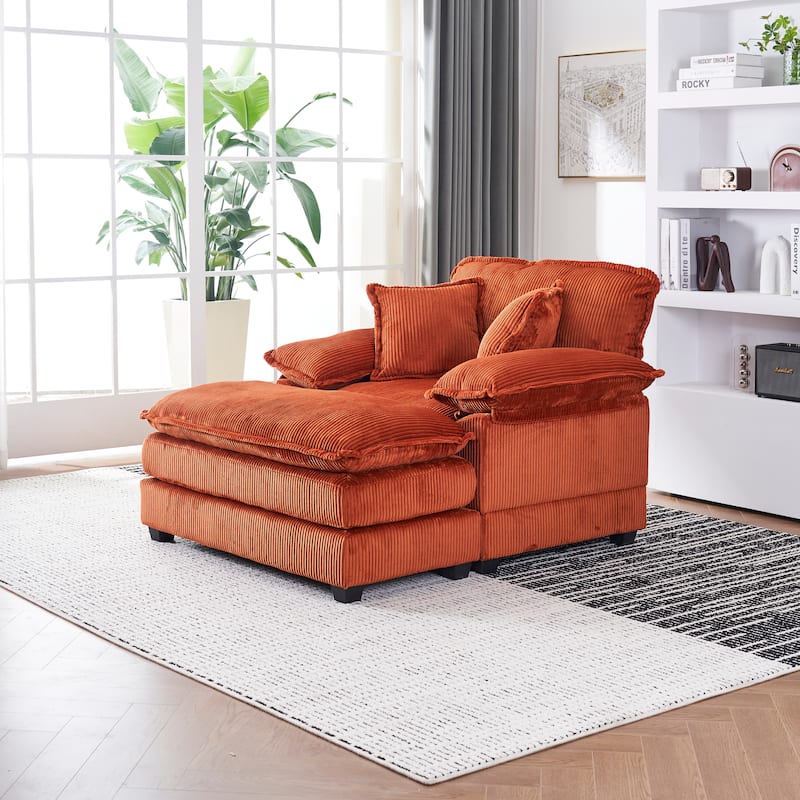 56.3" Corduroy Single Sofa Chair with 2 Toss Pillows & a Ottoman