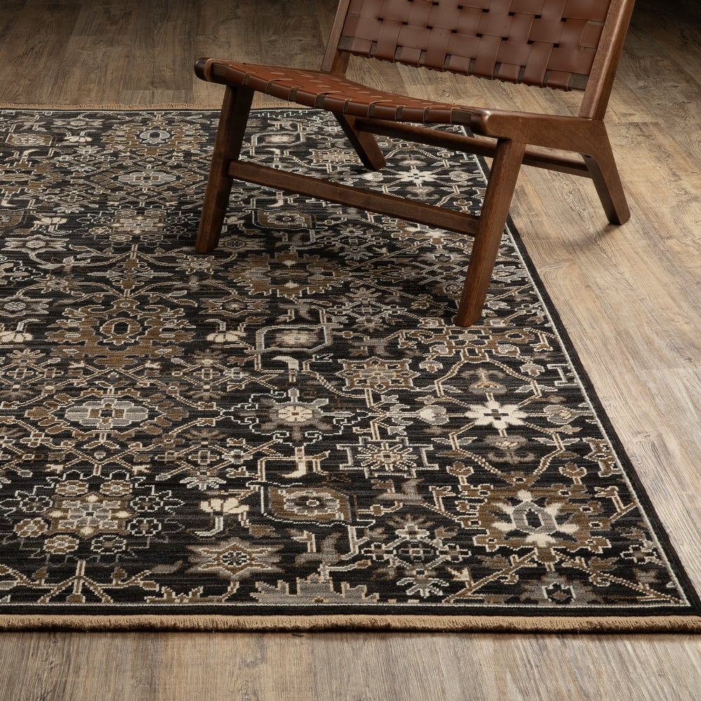 Adelaide Borderless Traditonal Charcoal//Tan Wool Blend Area Rug