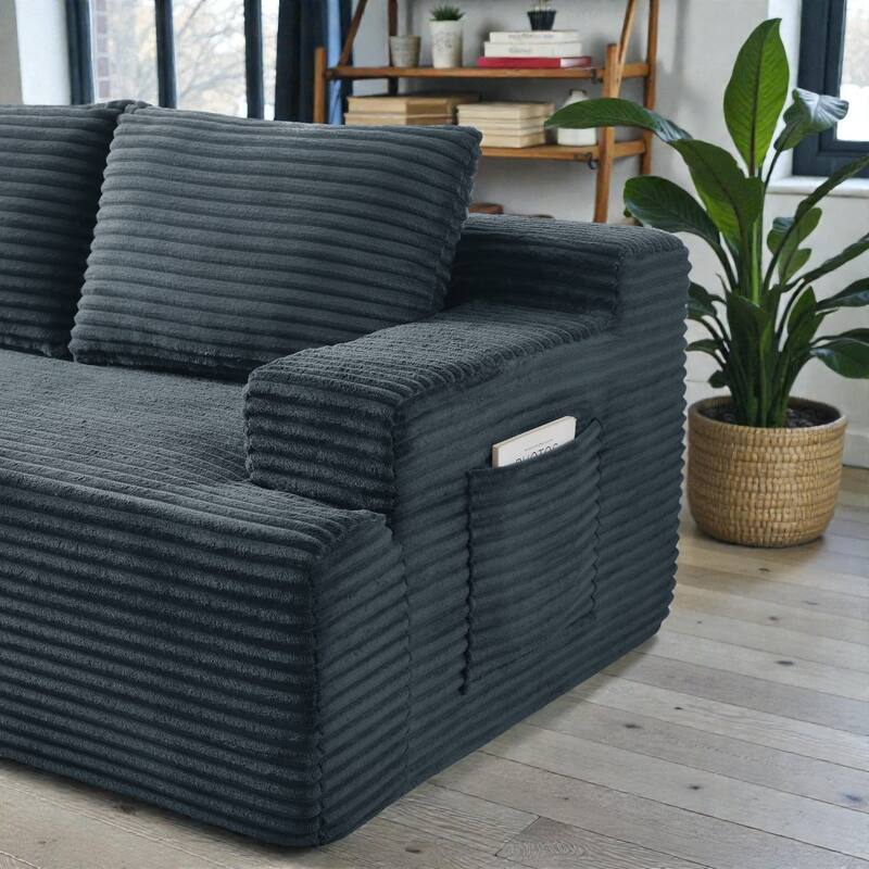 L Shaped Cloud Sectional Sofa with Deep Seat, Corduroy Modular Sleeper Couch, No Assembly Required