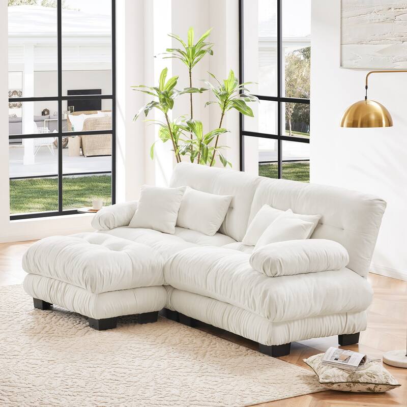 Free Combination Modular Chenille Sectional Sofa Comfy Cloud Couch for Living Room - 2 Seats + 1 Ottoman - White