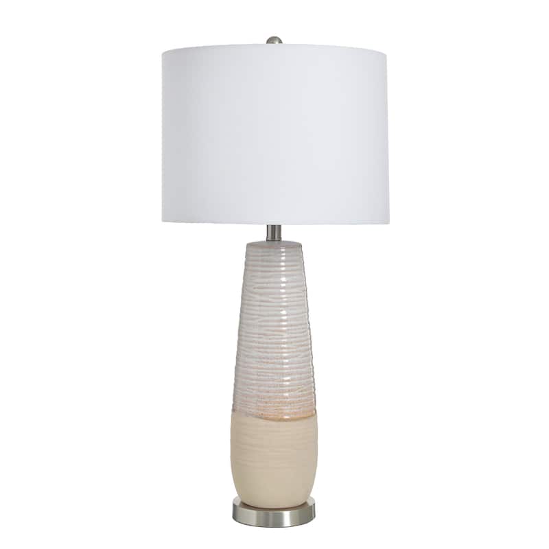 Evian - Two-Tone Ceramic Table Lamp - Speckled Cream, Greige Finish - Brushed Silver Base - White Linen Shade