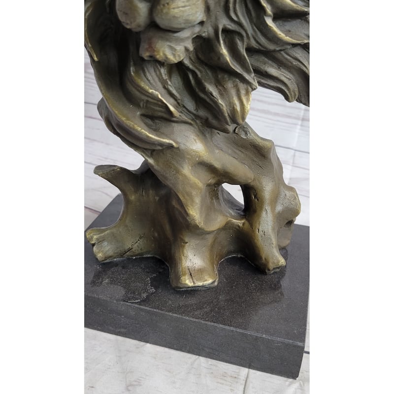 Male Lion Abstract Modern Bust Statue Sculpture Bronze Metal On Marble 12 Inches X 7 Inches