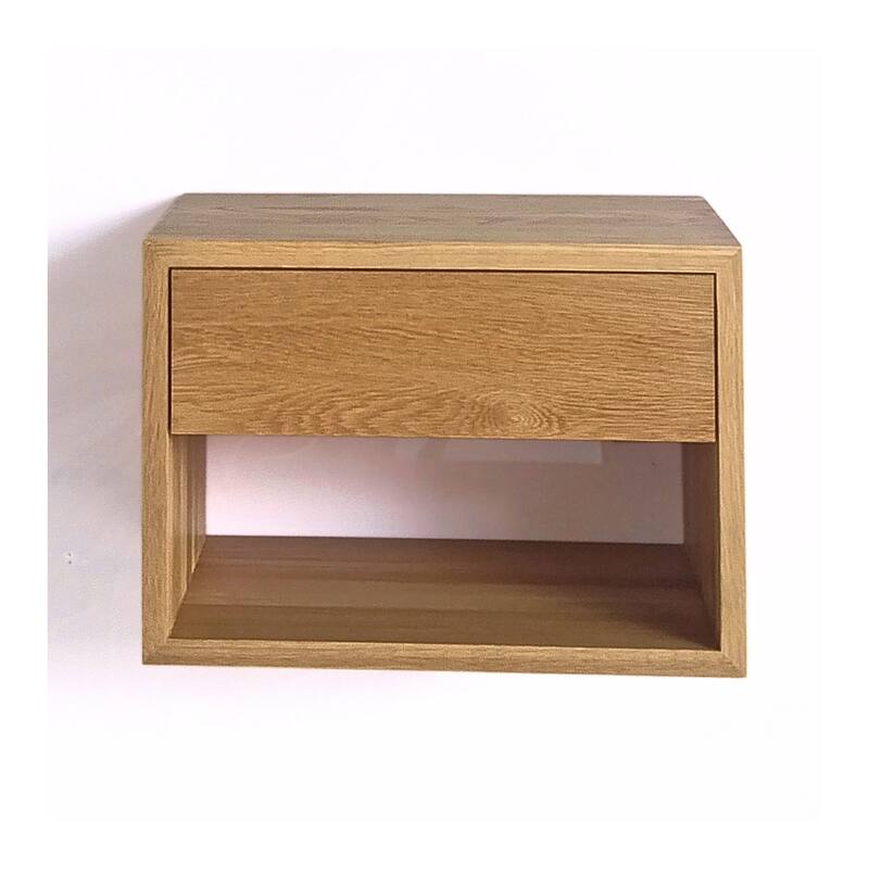 Floating Solid Oak Nightstand with a Drawer and Storage space