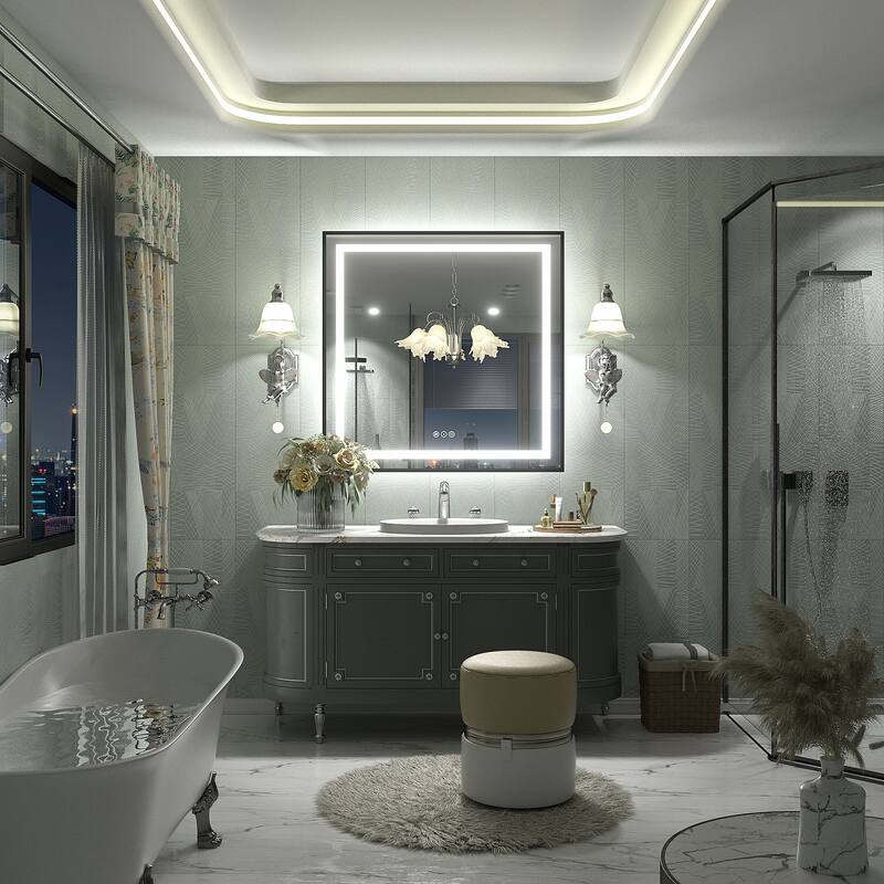 Black Metal Framed LED Front Light and Backlit Anti-Fog Wall Bathroom/ Vanity Mirror