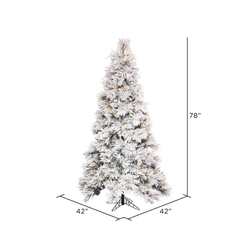 Vickerman 6.5' x 42" Flocked Atka Slim Artificial Christmas Tree, Warm White Wide Angle 3mm Low Voltage LED lights
