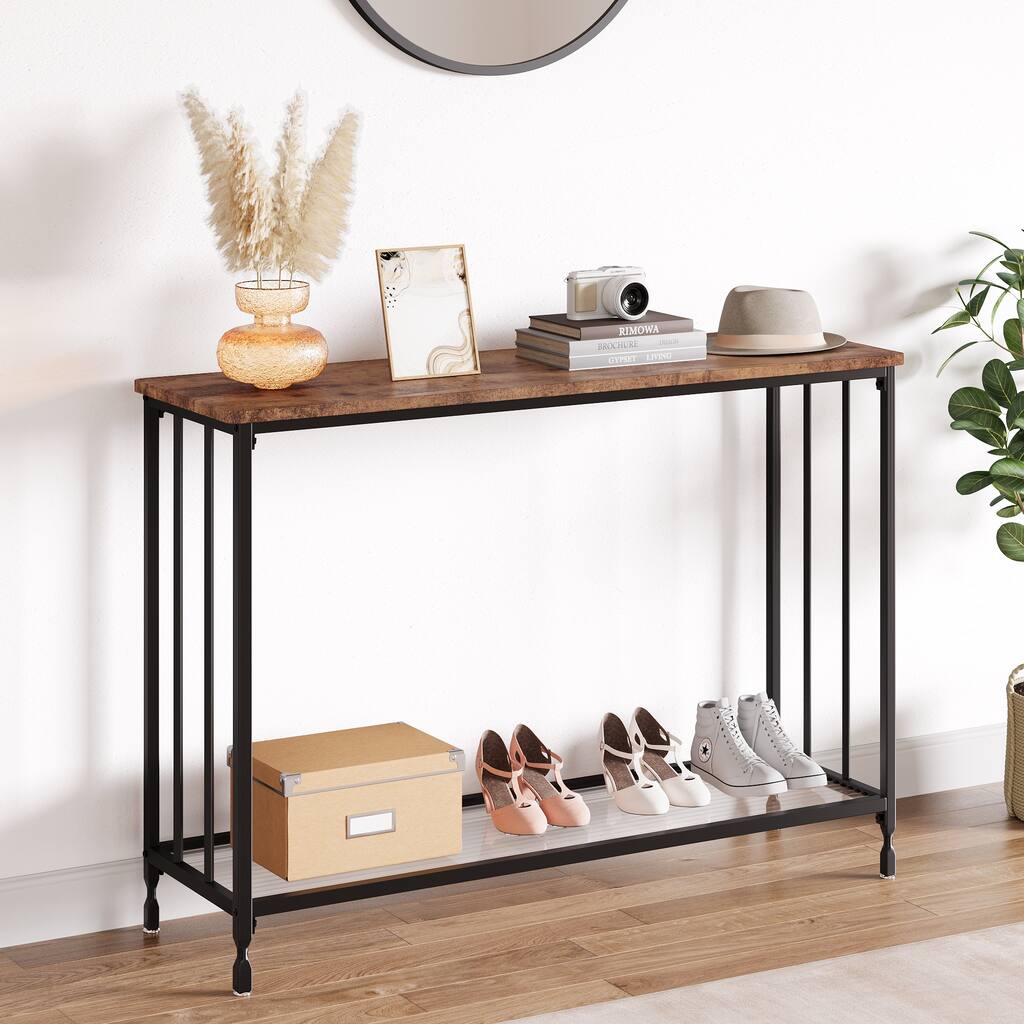 Console Table with Glass Shelf and Metal Frame