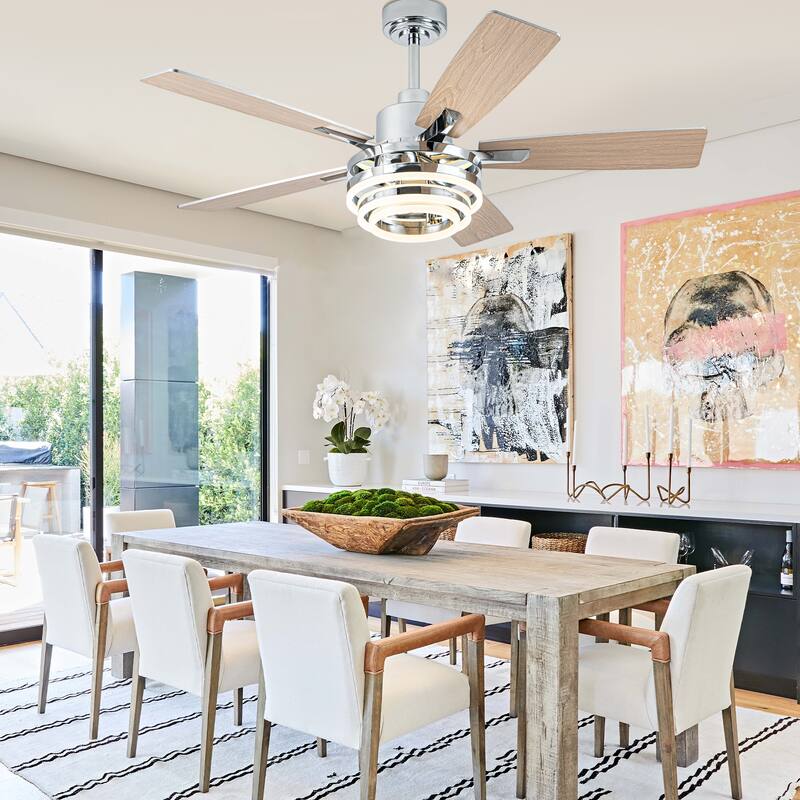 Oaks Aura 52in. DIY Shade Modern Reversible Ceiling Fan with Light, 6-Speed Silent Motor Ceiling Fan with Remote for Large Room