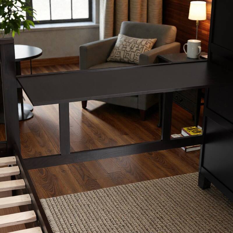 Twin Twin Over Full L-Shaped Bunk Bed with Drawers, Wardrobe and Retractable Desk, Pine Wood Frame