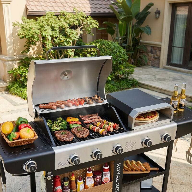 Royal Gourmet Premium Gas Grill and Pizza Oven Combo with Side Burner