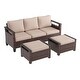 preview thumbnail 17 of 27, Bonosuki 3 Pieces Patio Sofa with Ottomans, All-Weather PE Rattan Wicker Sofa Small Patio Conversation Couch with Cushion, Brown