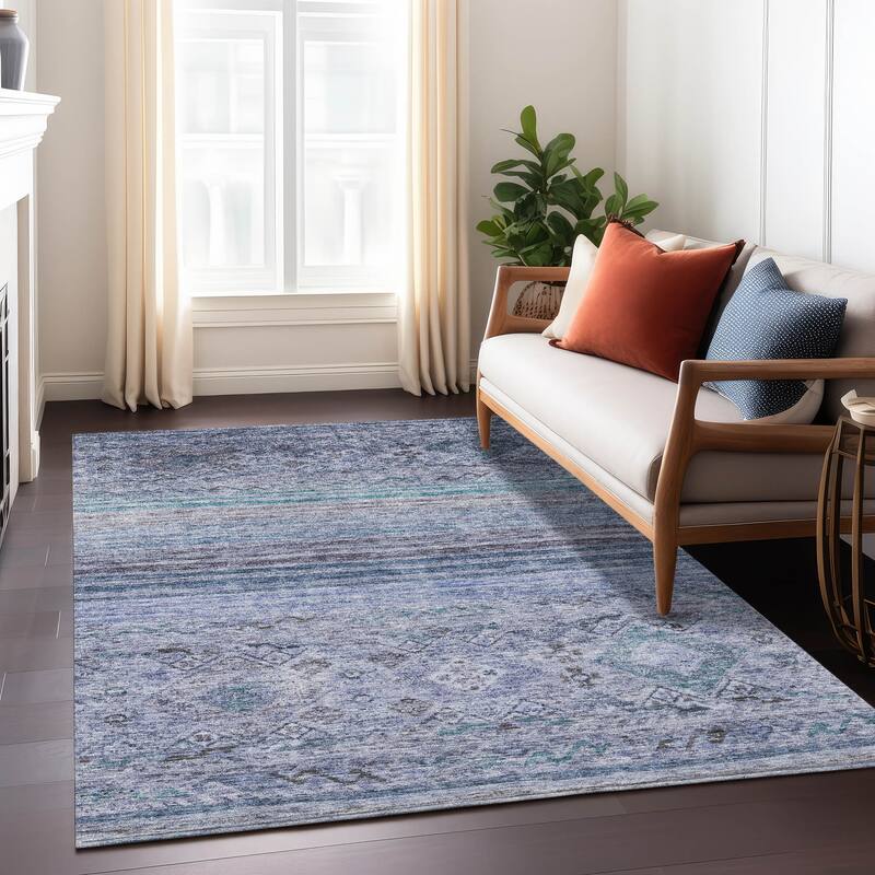 Machine Washable Indoor/ Outdoor Boho Moroccan Chantille Rug
