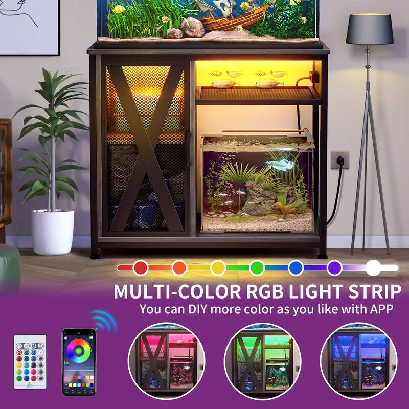 LED Aquarium Stand with Storage Cabinet and Power Outlets