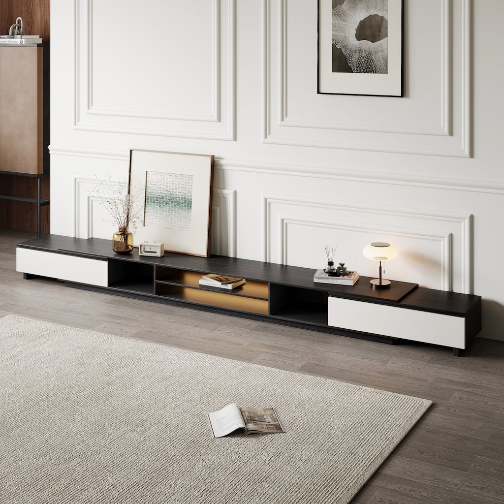 78.7" Ultra-Large Extendable TV Stand Media Console With 2 Drawers And Shelves In Black and White