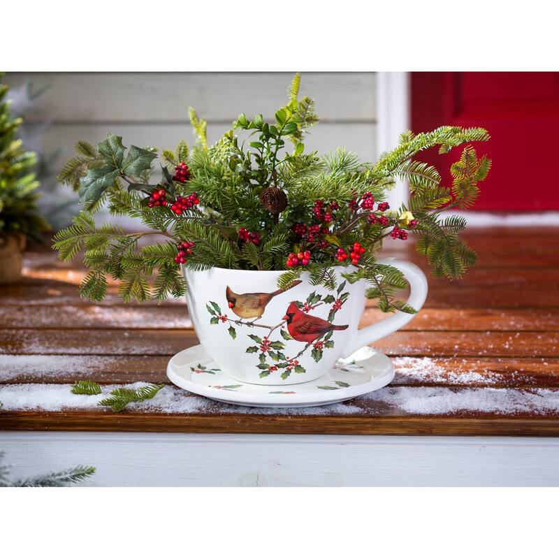 Cardinal Teacup Indoor/Outdoor Resin Planter with Saucer