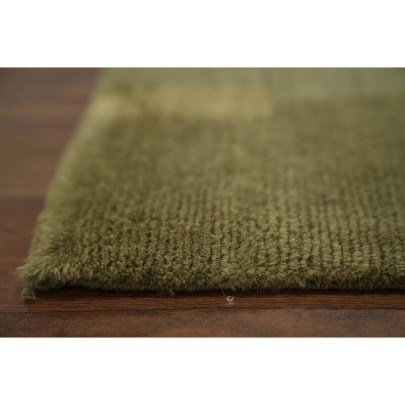 Hand Knotted Oriental 100% Wool Carpet Modern Abstract Green Nepalese Area Rug - 5' 0'' X 3' 0''