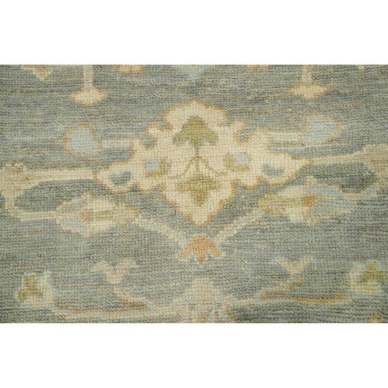 Handmade Floral Oushak Vegetable Dye Area Rug, Floral Geometric Carpet - 11' 11'' X 9' 3''