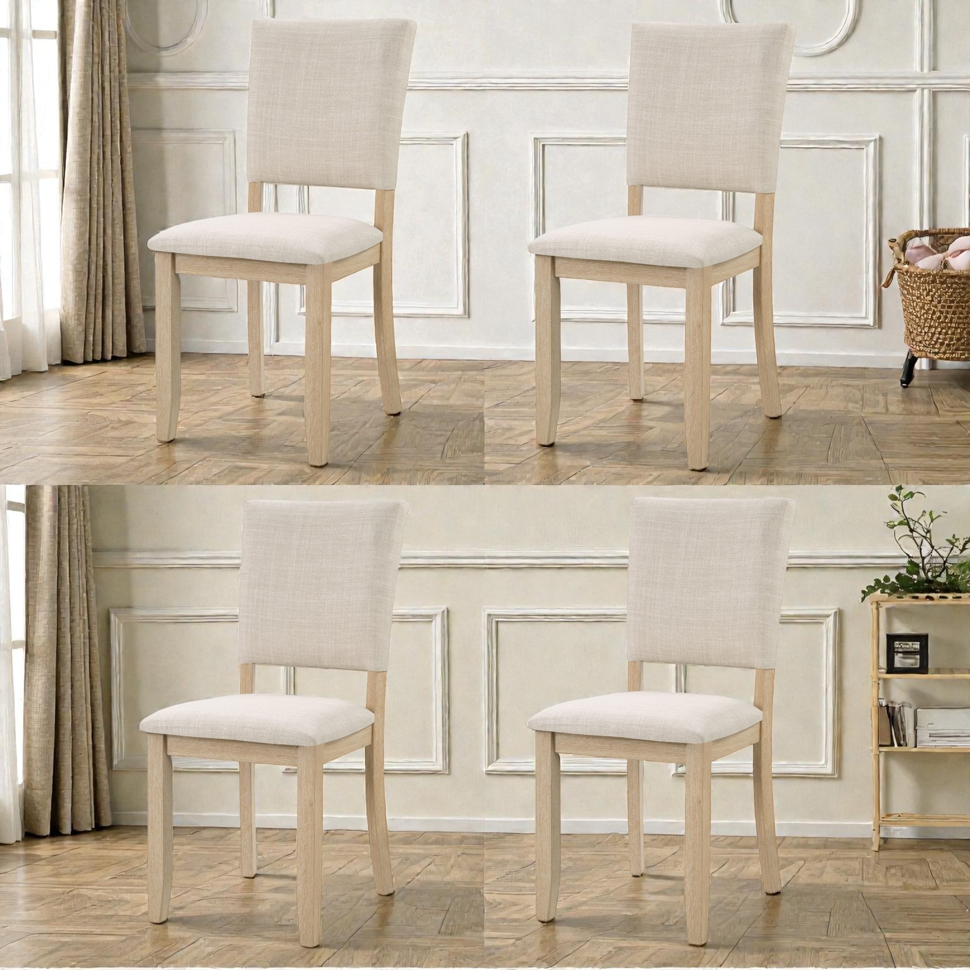 Set of 4 Modern Upholstered Dining Chairs with Ergonomic Backrest, Solid Wood Frame, Linen Seats, Non-Slip Feet for Kitchen