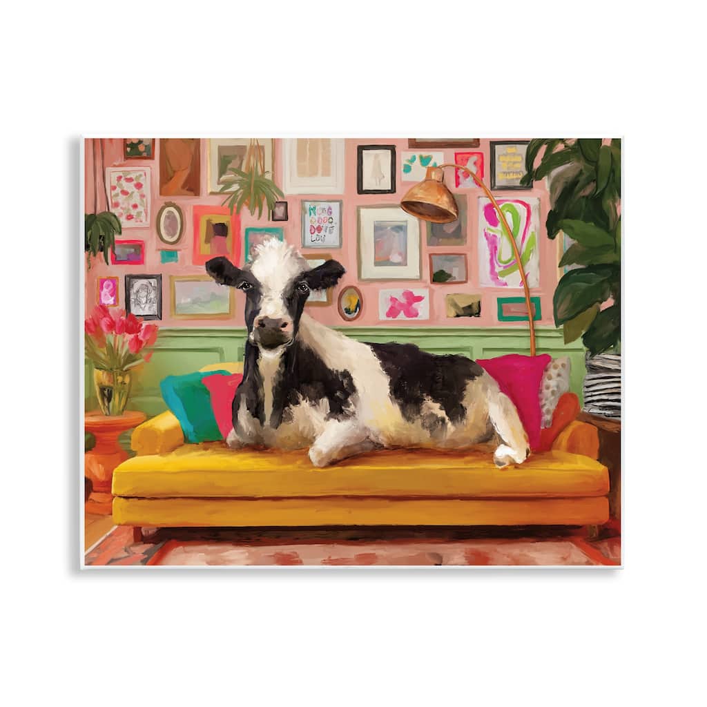 Stupell Cow in Whimsical Maximalist House Wall Plaque Art Design By Kamdon Kreations
