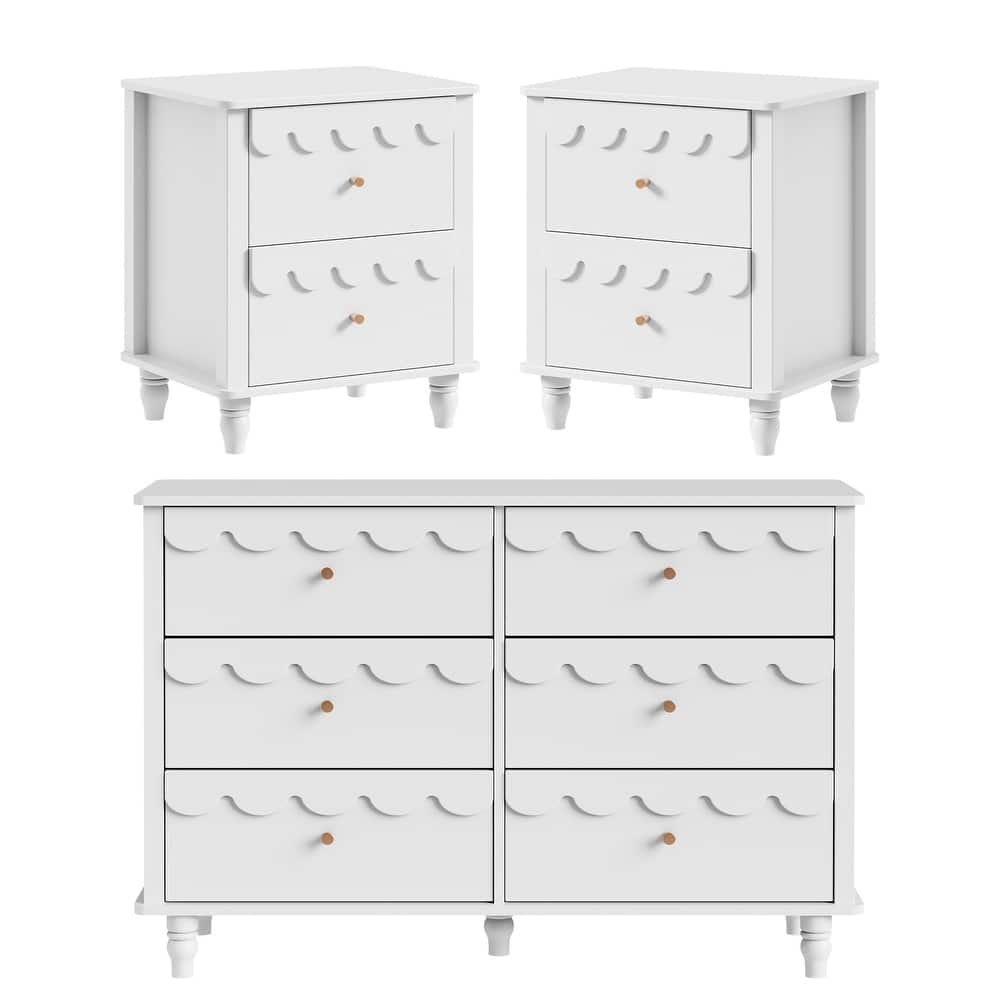 Lace Trim 6-Drawer Dresser with Nightstand Kids' Bedroom Dream Storage
