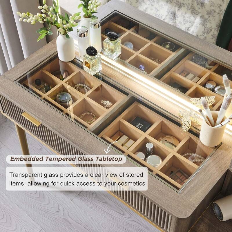 Modern Makeup Vanity Desk with HD Lighted Mirror, Dressing Table