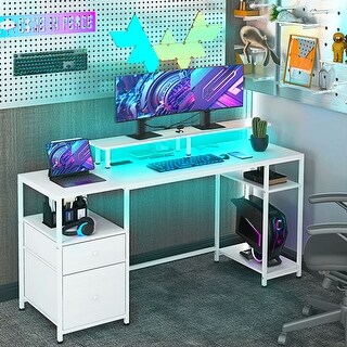 Modern Computer Desk with LED Lighting and USB Charging Ports and Smart Storage for Home Office and Bedroom