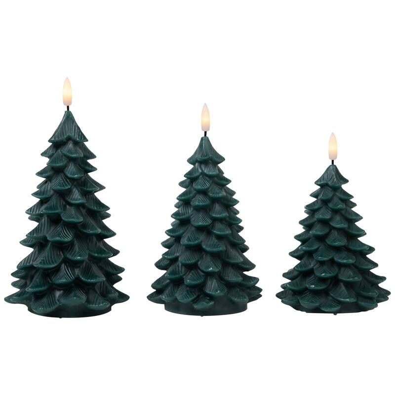 Flickering Flameless LED Christmas Tree Wax Candles - 7.25" - Set of 3