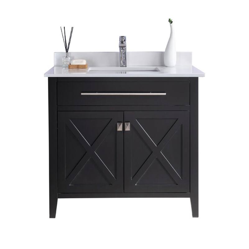 Miseno MV-36-313YG319 Wimbledon 36" Free Standing Single Basin Vanity - Espresso / White Quartz - Espresso Finish