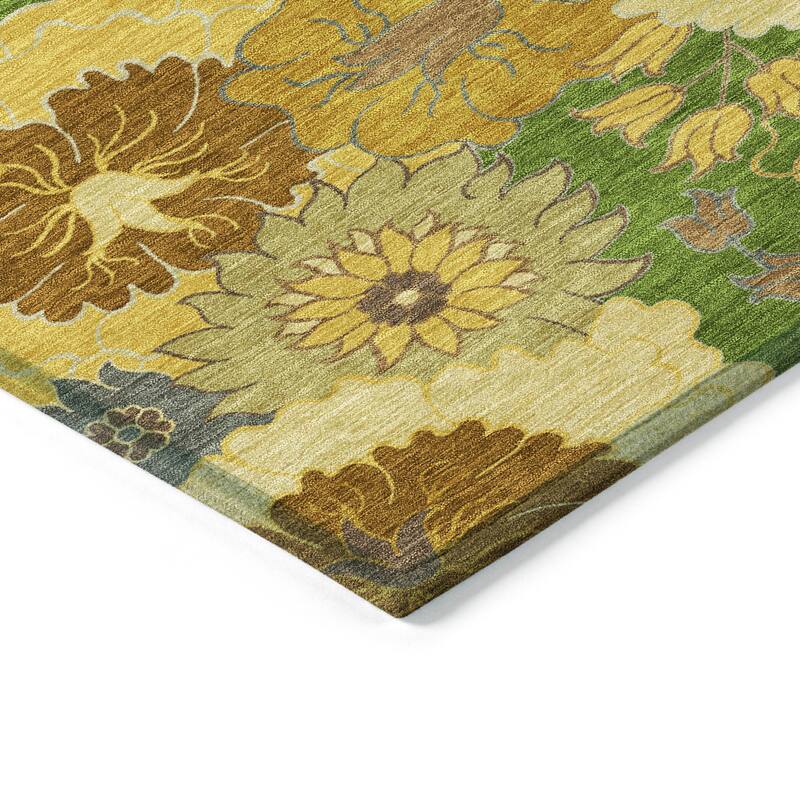 Machine Washable Indoor/ Outdoor Modern Floral Chantille Rug