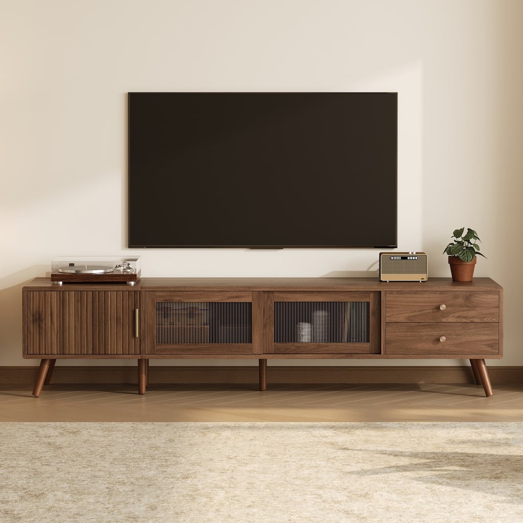 76 in with Minimal Glass-Doors TV Stand for TVs up to 85 in - n/a