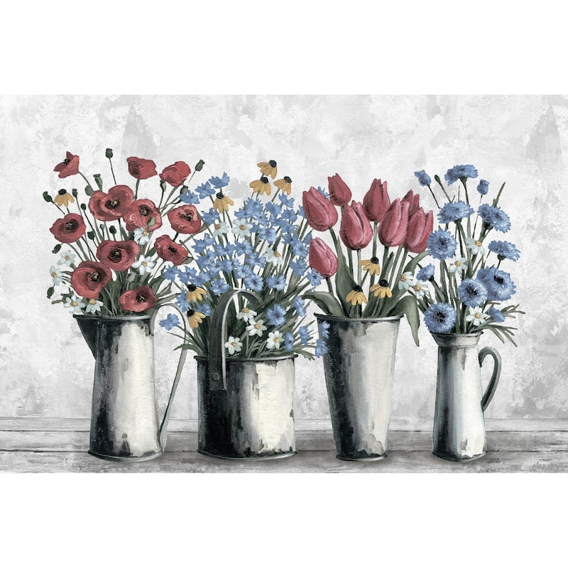 'Group of Lovely Flowers' Painting Print on Wrapped Canvas