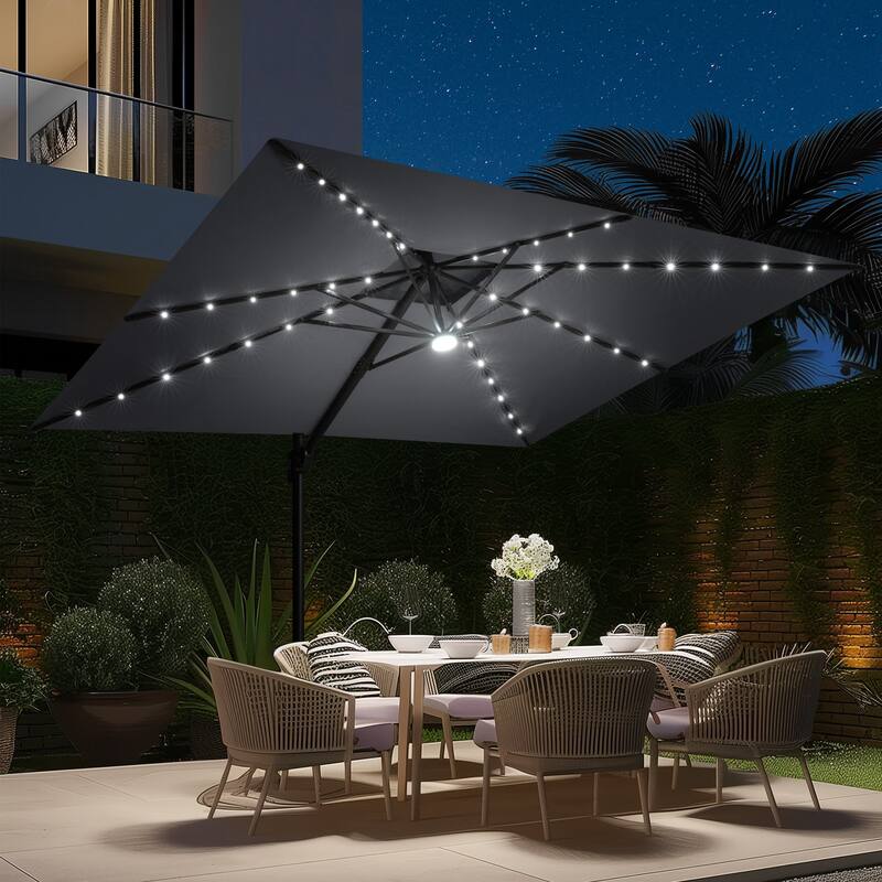 9 FT x 11 FT Outdoor Double Top LED Lighted Patio Cantilever Umbrella