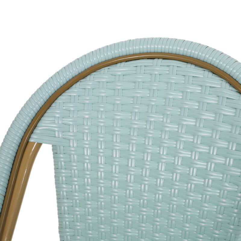 Roomfitters French Bistro Bar Stool Set of 2, 29.5'' Outdoor PE Rattan and Aluminum Counter Chairs with Footrest, Teal Blue