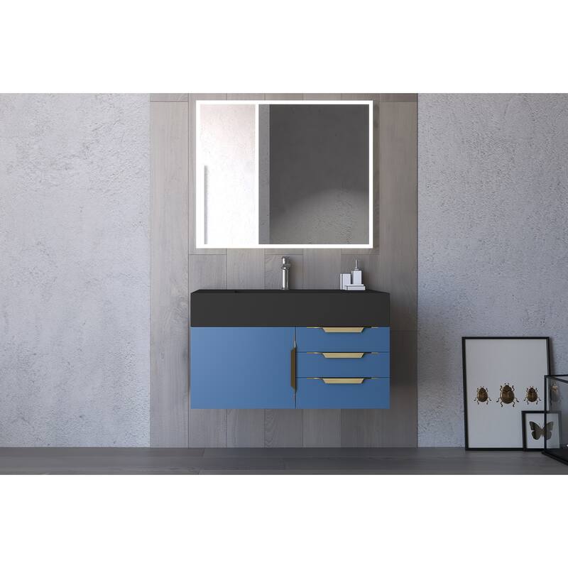 Nile 36" Wall Mounted Bathroom Vanity Set w/ Black Top