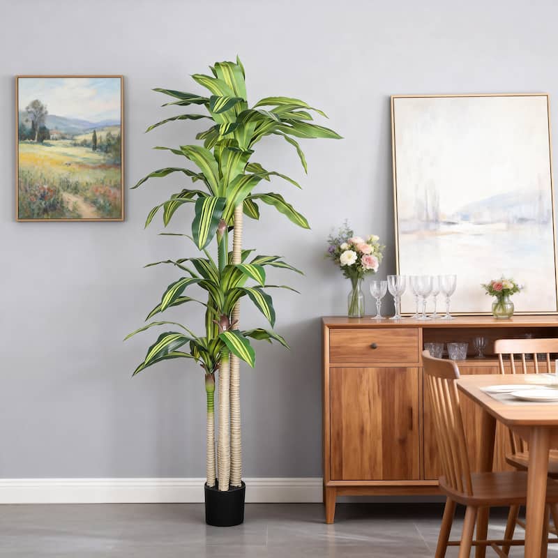 6" Artificial Dracaena Tree with Black Plastic Pot