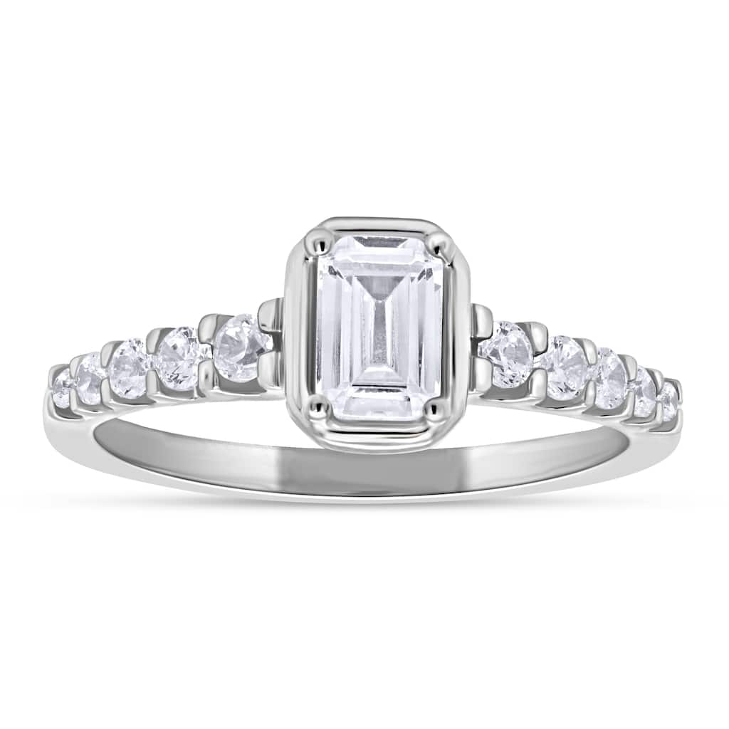 10KW Emerald & Round Diamond 1/2 CTW Engagement Ring