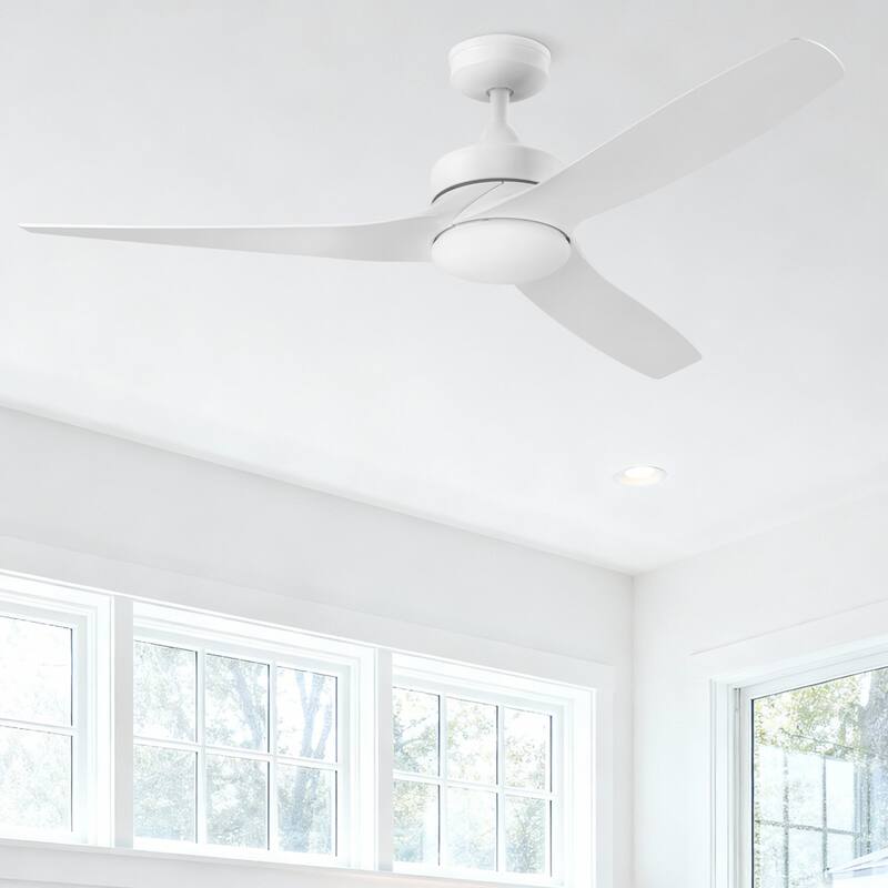 52" Honeywell Lynton White Indoor/Outdoor Damp-Rated Ceiling Fan with LED Light and Remote Control, 6-Speed BLDC Motor