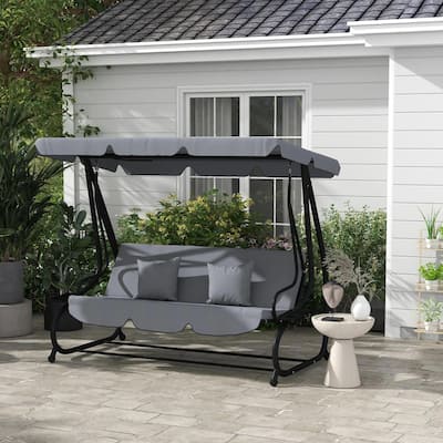 3-Seat Convertible Patio Swing Glider, Cushion Set, Adjustable Canopy