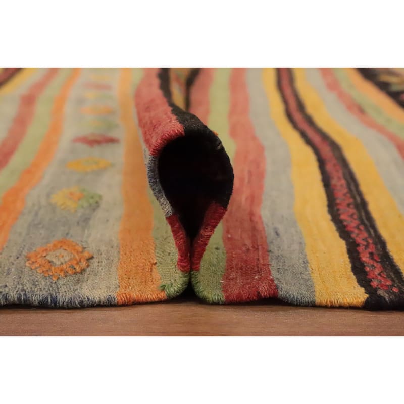 Hand Woven Oriental 100% Wool Carpet Southwestern Tribal Multi-Colored Kilim Area Rug - 9' 6'' X 5' 1''