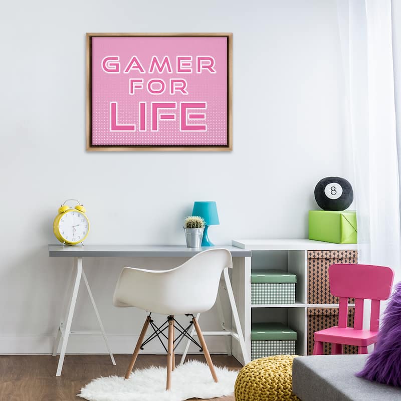 Stupell Pink Gamer For Life Framed Floater Canvas Wall Art Design By Yass Naffas Designs