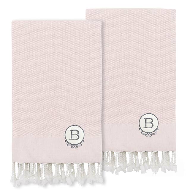 Authentic Hotel and Spa 100% Turkish Cotton Personalized Fun in Paradise Pestemal Hand/Guest Towels (Set of 2), Powder Pink - B