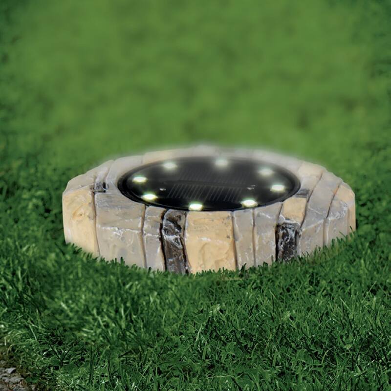 Bell + Howell 8 LED Round Stone Solar Powered Disk Lights - 8 Pack - Brown