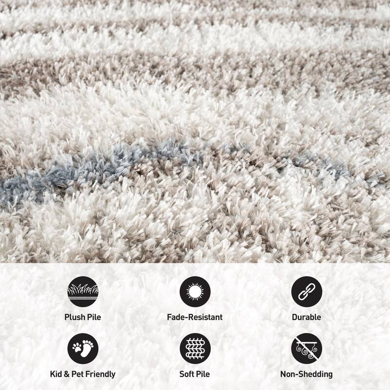 Marble Swirl Shag Rug - Blue - Medium Pile - Great for Living Room, Bedroom, or Entryway