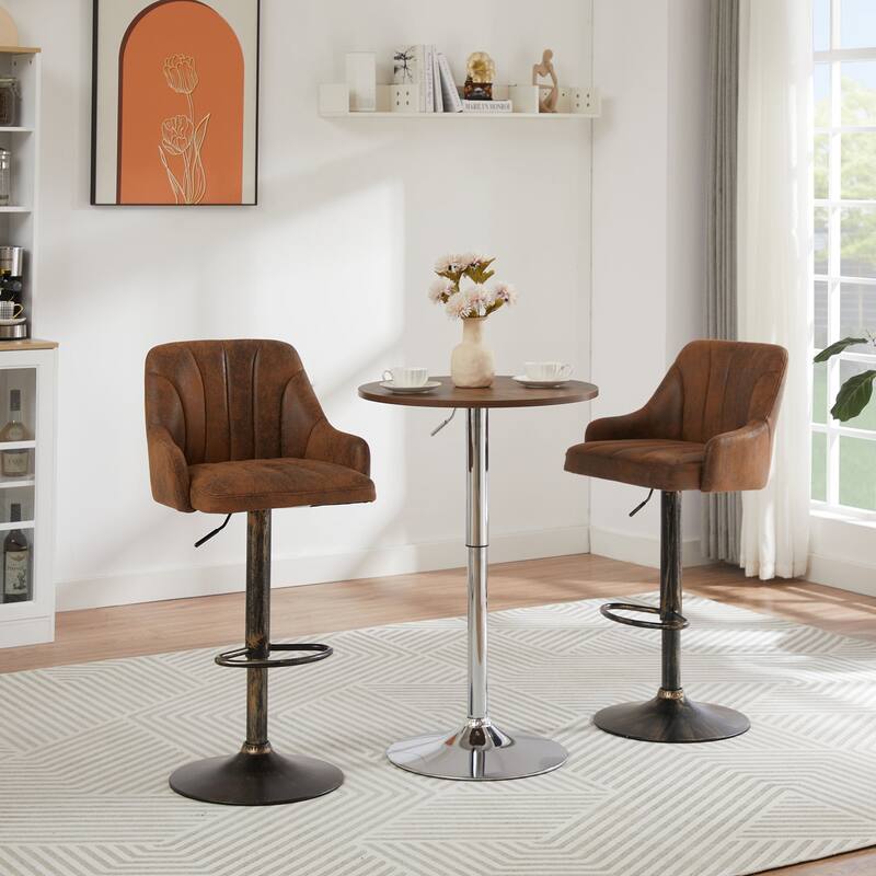Adjustable Armless Swivel PU Leather Bar Stools Chrome Air Lift Counter Height Stools Set of 4 for Living Room Kitchen Bar