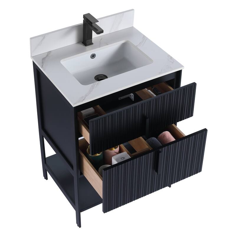 Fine Fixtures Serenity Modern Bathroom Vanity with White Carrara Stone Top