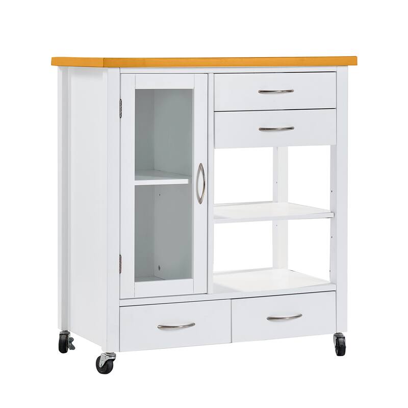 Rolling Kitchen Island Cart with Wood Top,Drawers and Towel Bar