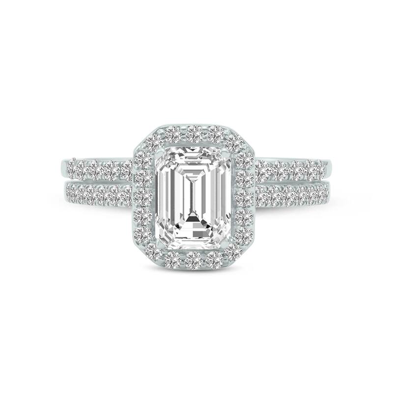 Marquee 4 1/3 Carat TW Center Emerald Cut Lab Grown Diamond Halo Bridal Set in 14Karat White Gold