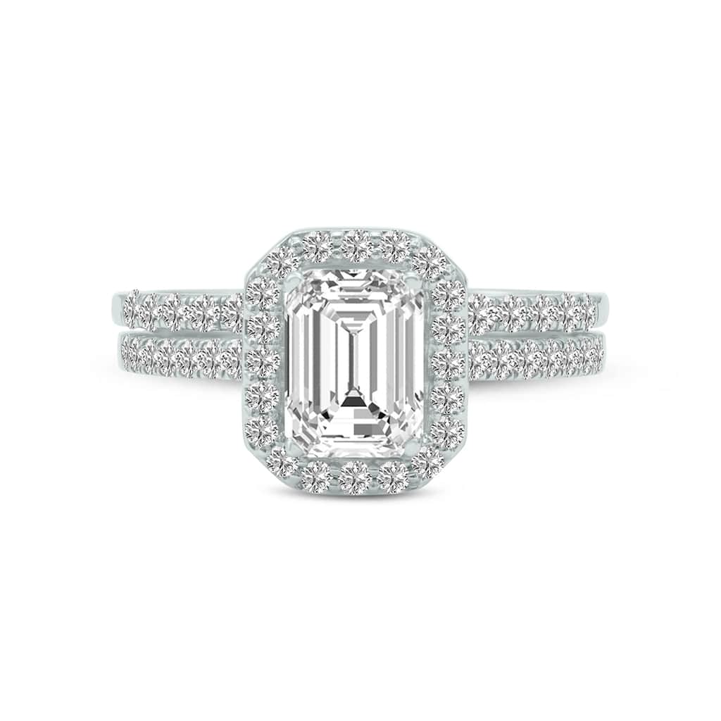 Marquee 4 1/3 Carat TW Center Emerald Cut Lab Grown Diamond Halo Bridal Set in 14Karat White Gold