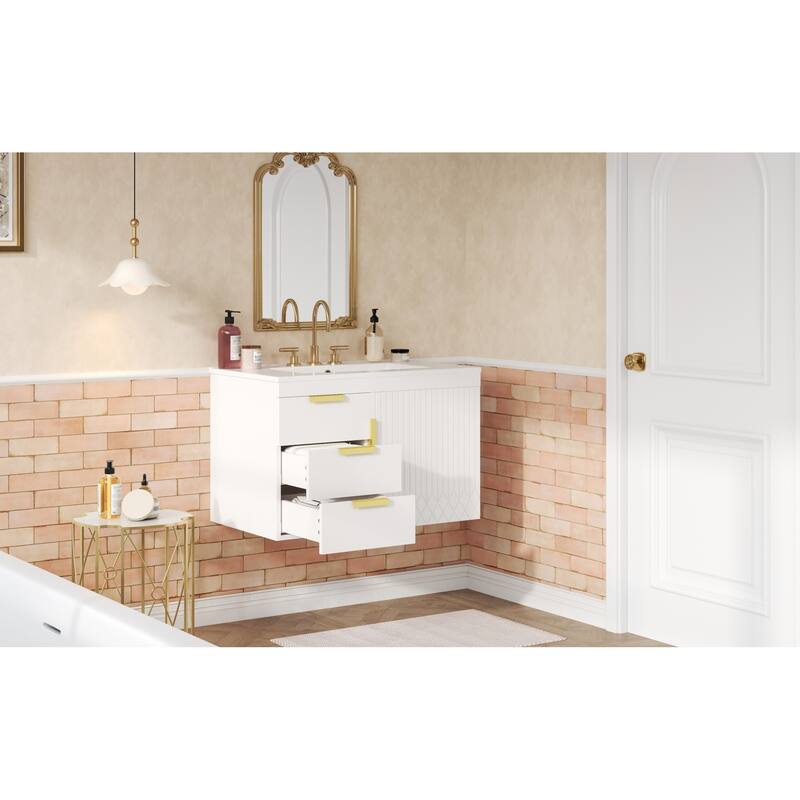 Roomfitters 30 Inch Wall Mounted Bathroom Vanity, Floating Storage Cabinet with Ceramic Basin Sink & Soft Close Door