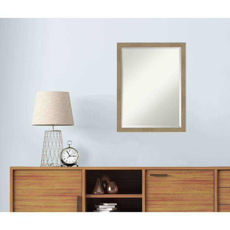 Woodgrain Stripe Beveled Wood Framed Wall Mirror
